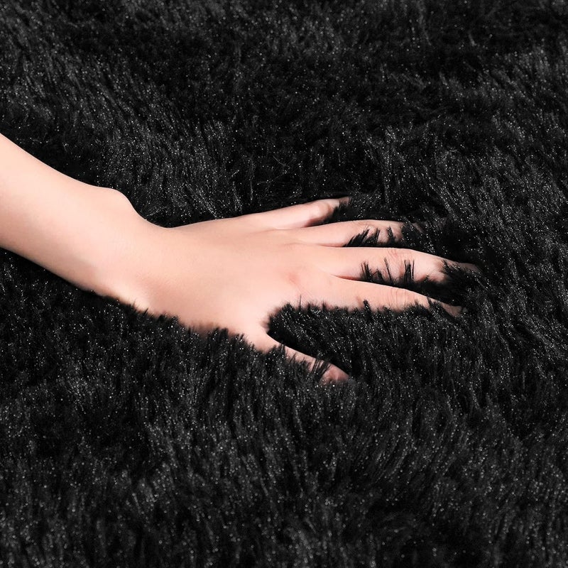 AROGAN Luxury Soft Shaggy Rugs Carpets, 6x9 Feet Bedroom Rug Indoor Plush Area Rugs for Living Room, Black Fluffy Rug for Kids Girls Playroom Dorm, Shag Rug for Teen Nursery - Image 3